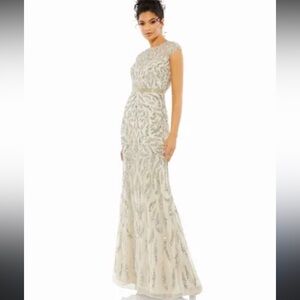 Mac Duggal Silver and Cream Embellished Gown Size 2